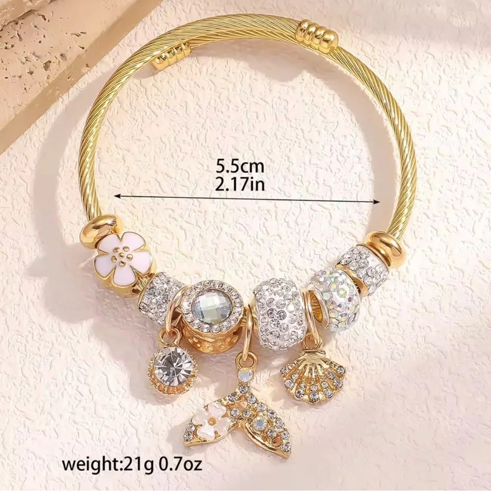 Ocean Glow Gold Charm Sparkling Beads & Nautical Charms Bracelet